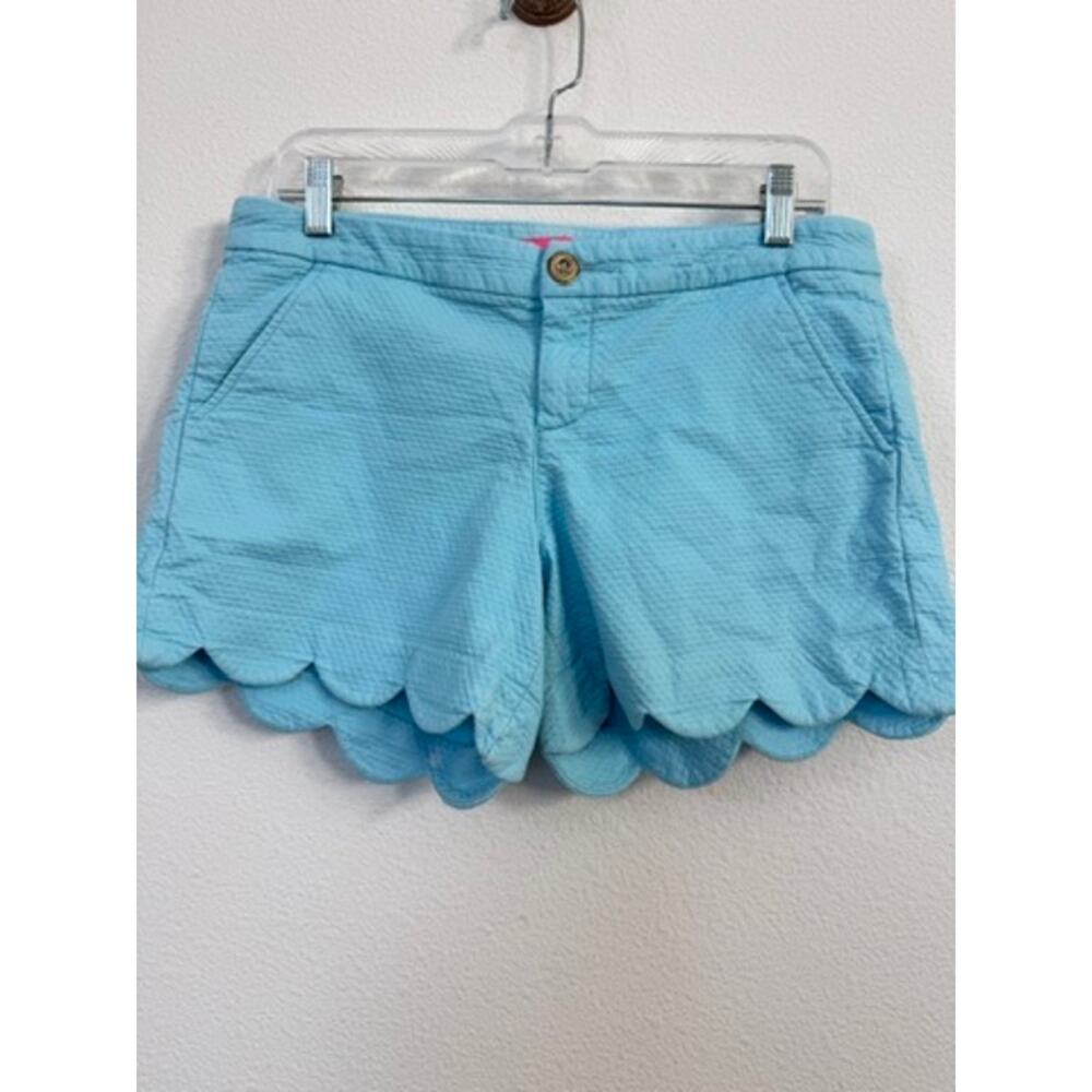 LILLY PULITZER‎ Scalloped Chino Shorts Blue Cotton Stretch Size 8 Resort Preppy